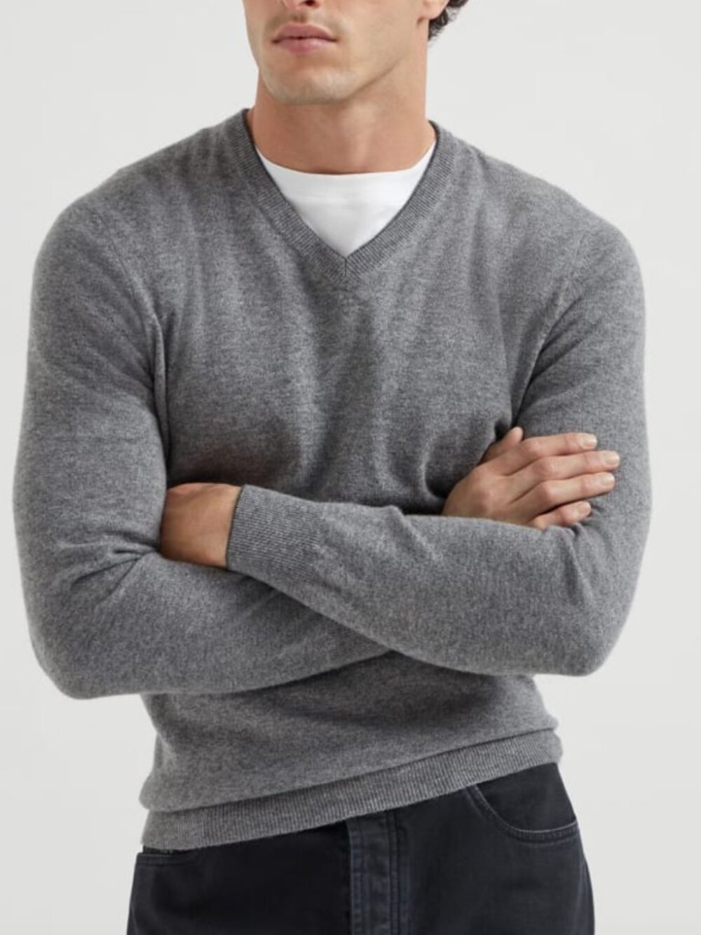 Brunello Cucinelli Cashmere Wool Blend V-Neck Sweater Size L